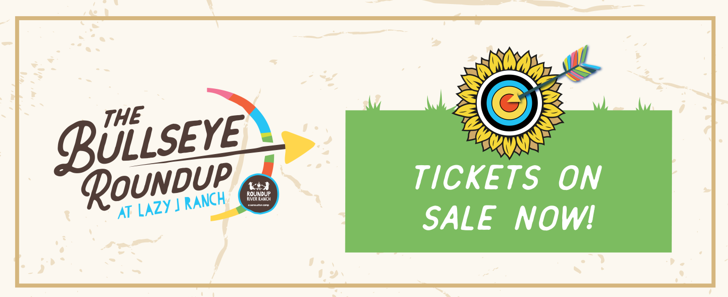 Tan background with The Bullseye Roundup Logo, a green text box with text reading "tickets on sale now!"