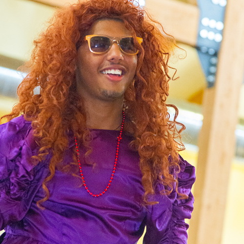 Camper dressed up in costume for stage night