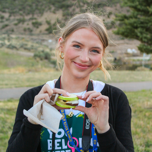 Counselor eating a healthy s'more