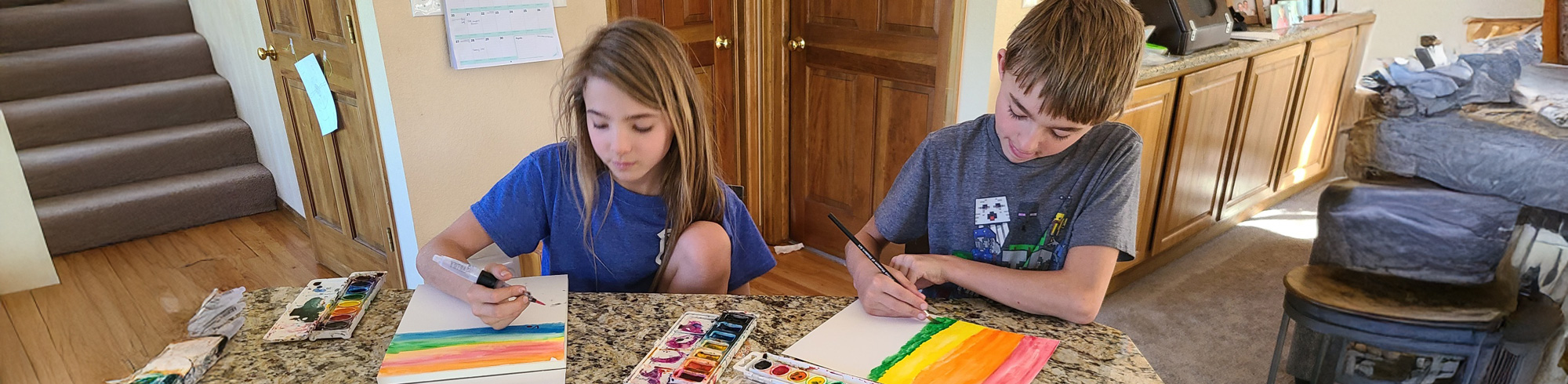 campers painting at home using their Joy, Delivered boxes