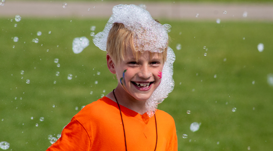 Camper covered in bubbles